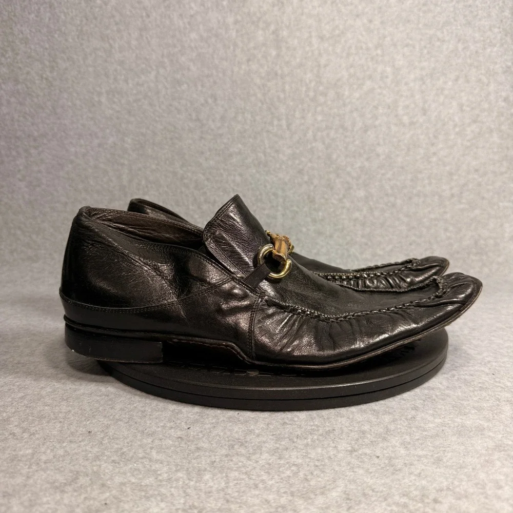 Vero Cuoio Mens Black Leather Bamboo Bit Loafers Made in Italy Size 42.5